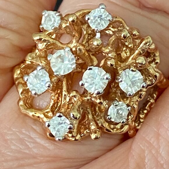 Vintage AVON 18K HGE Cocktail RIng w Cubic Zirconia Organic Coral Design